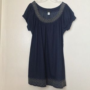 Dots denim round neck blue jean summer dress embroidery design  top and bottom